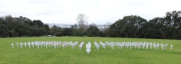 Field of 163 crosses for Aucklanders who died 15 September 1915